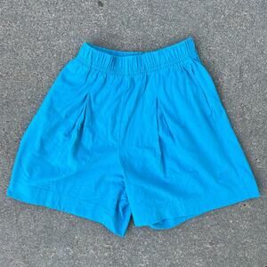 Vintage 90s Nike teal blue high waist pleated cotton shorts